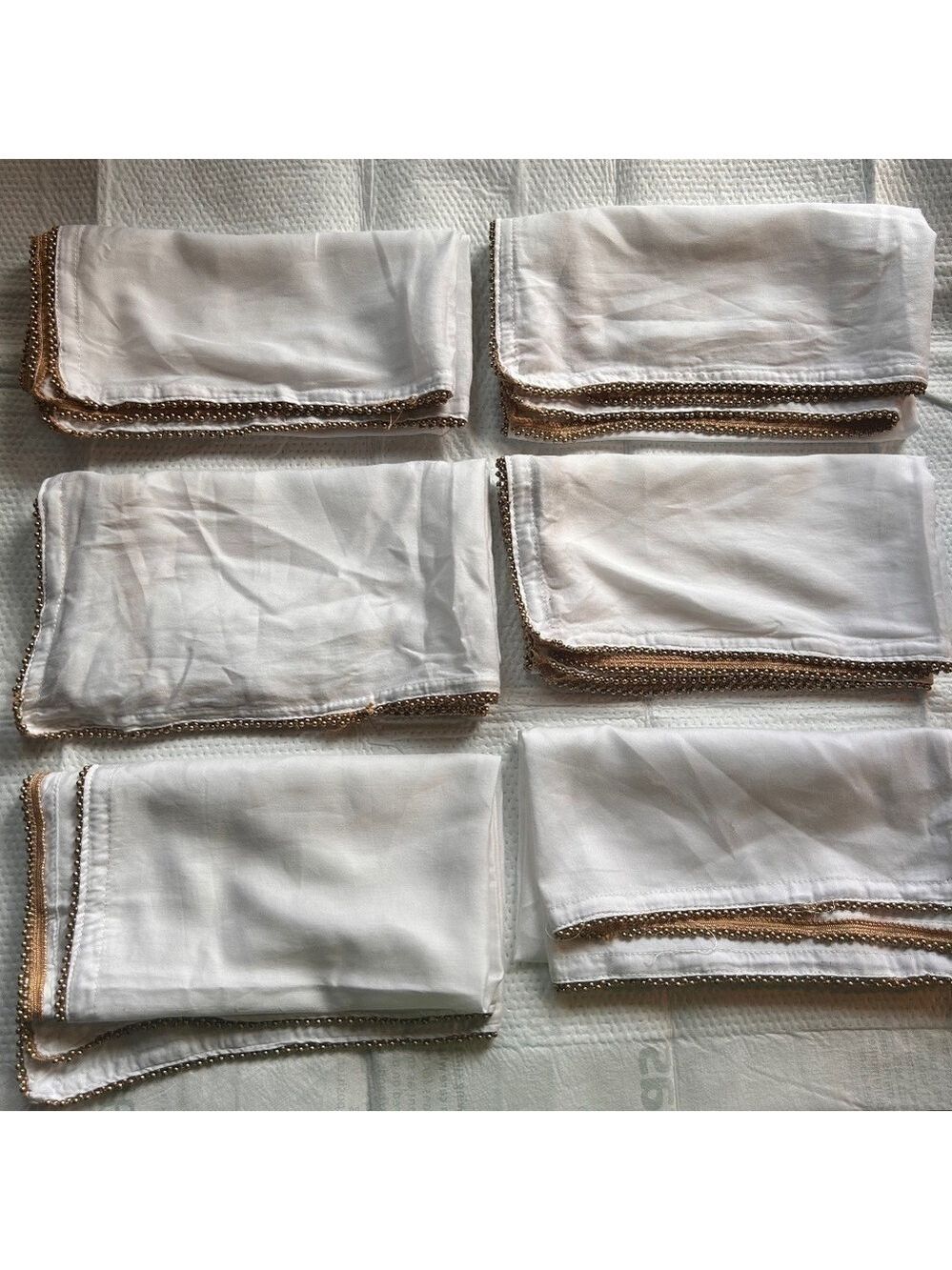 Artistic Accents Cotton Napkins w Gold Metal Trim Set of 4 19x20"
